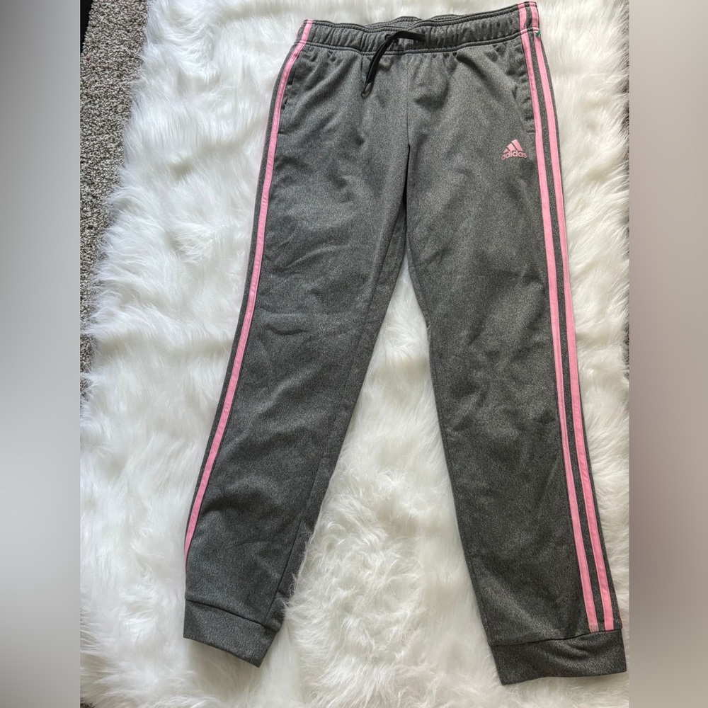 Adidas Kids Charcoal Joggers with Pink Accents